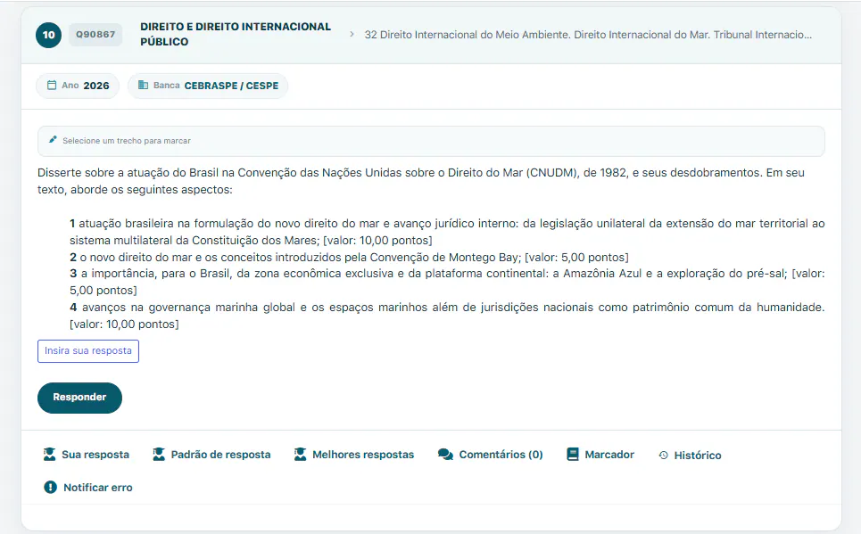 Tela de questões discursivas do AprovaCACD